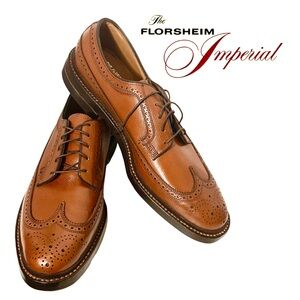 New Vint Florsheim Imperial 10 A Men's Brown LONGWING Wingtip Derby Shoes 93602
